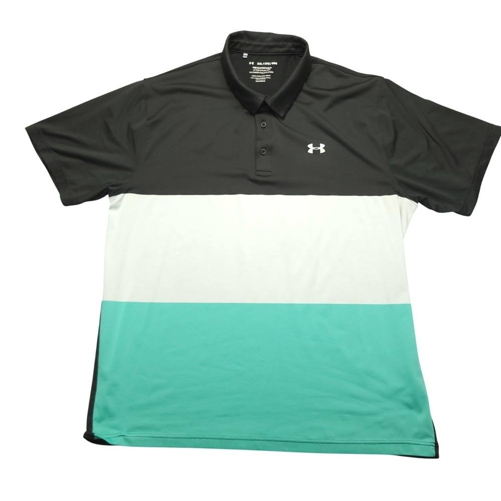 Under Armour The Playoff‎ Polo Shirt Mens 2XL Black Colorblock Golf Stretch Top